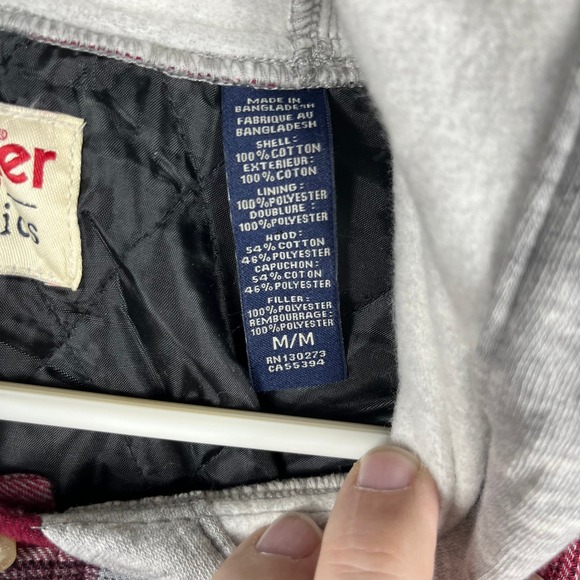Wrangler Authentics Men's Plaid Quilted Lined Flannel Shirt Jacket Hoodie Red M - Picture 6 of 11